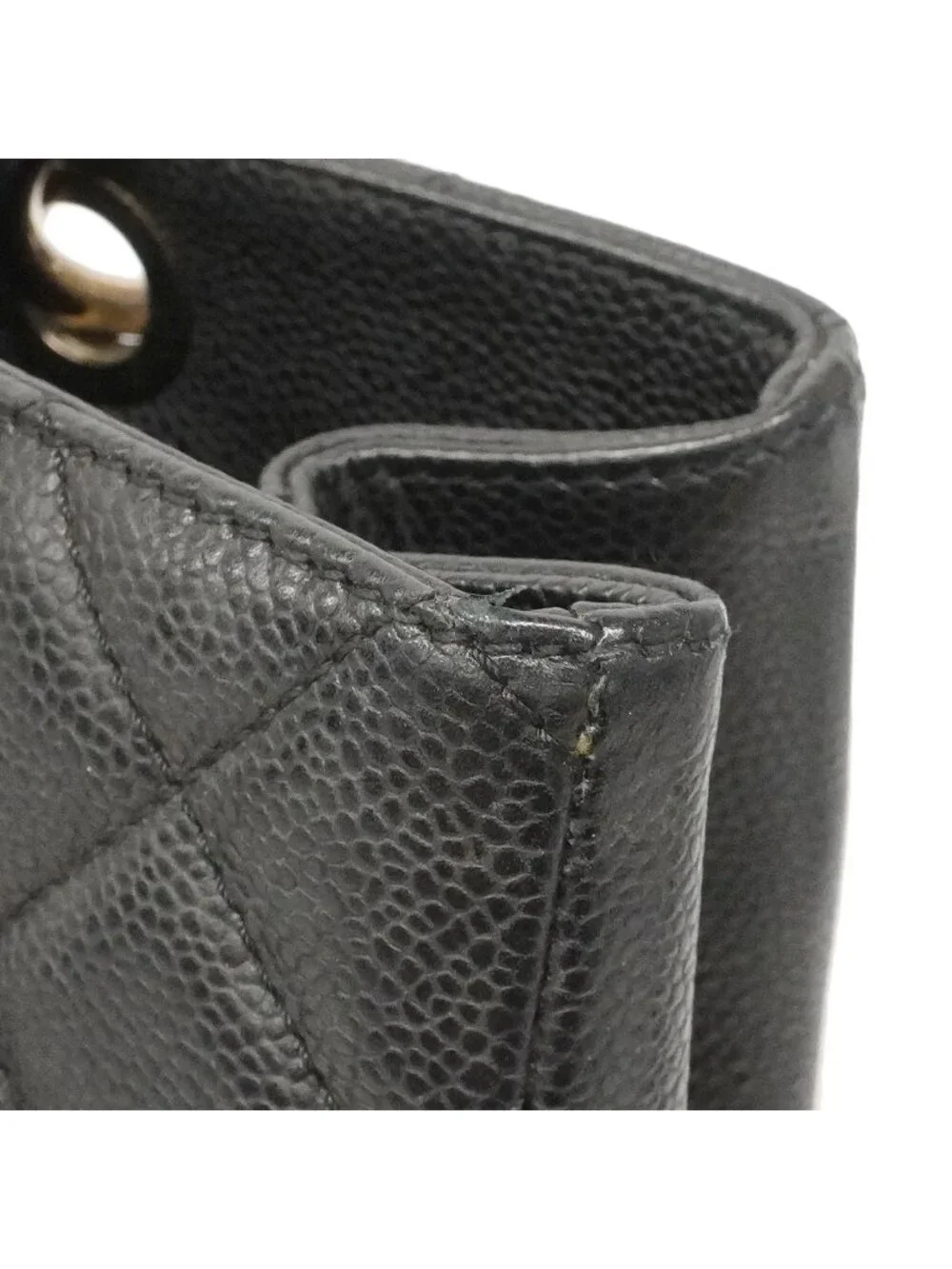 Chanel Chain Tote Quilted Caviar Leather Black Silver
